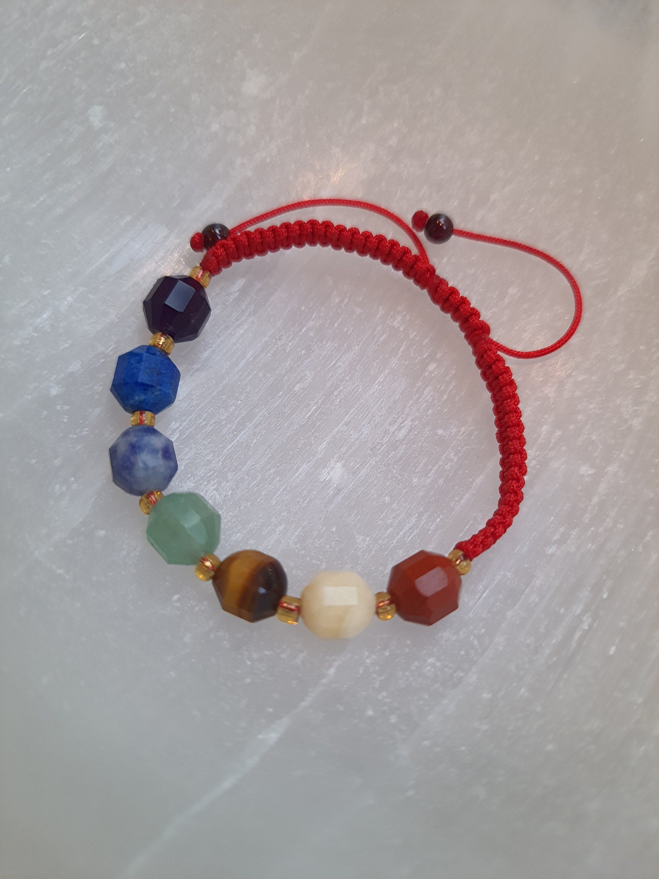 Seven 7 Chakra Natural Gemstone Red String Shamballa Bracelet 轉運紅繩手鍊