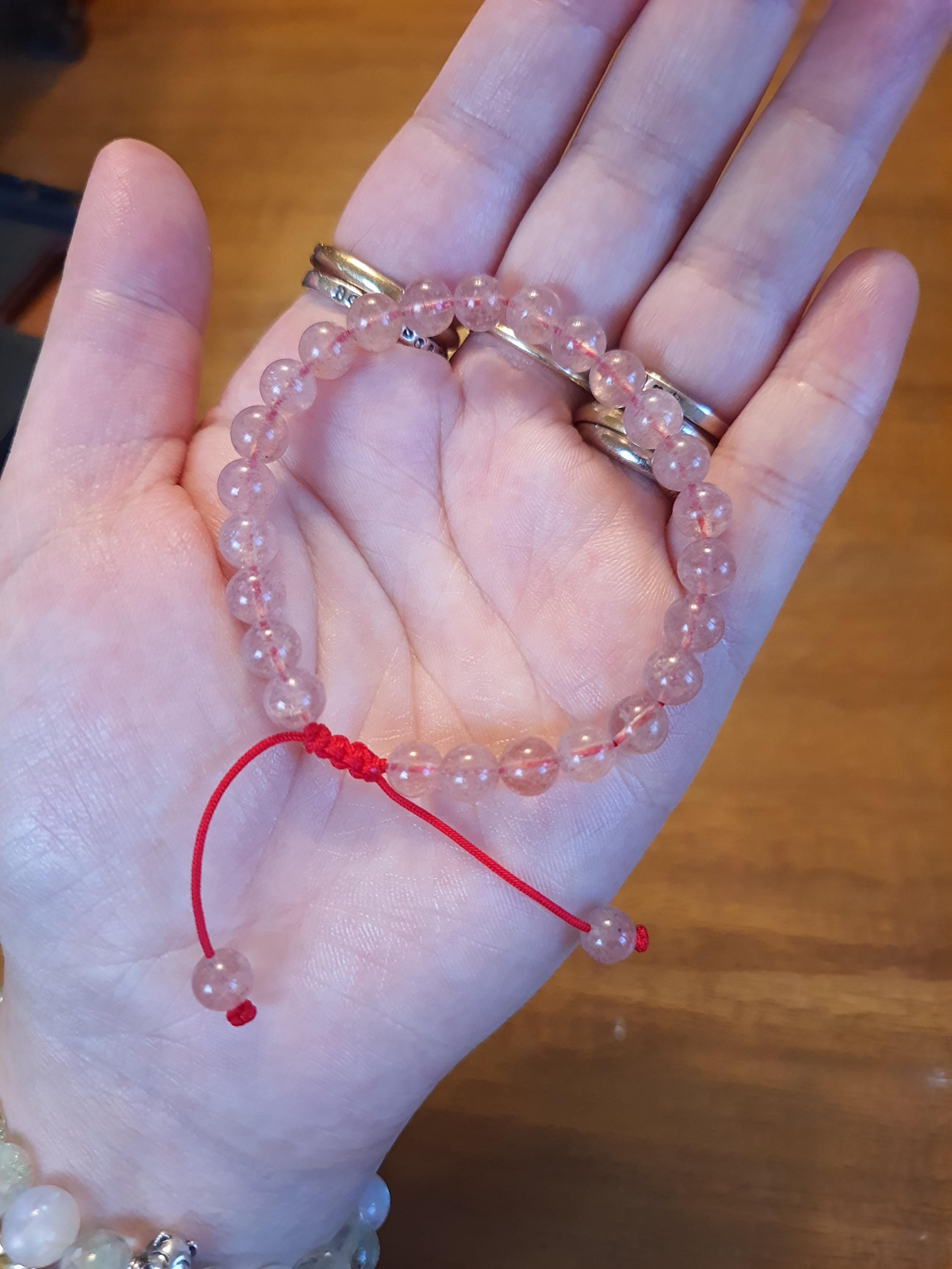 Natural Strawberry Quartz Beads Red String Shamballa Meditation Bracelet