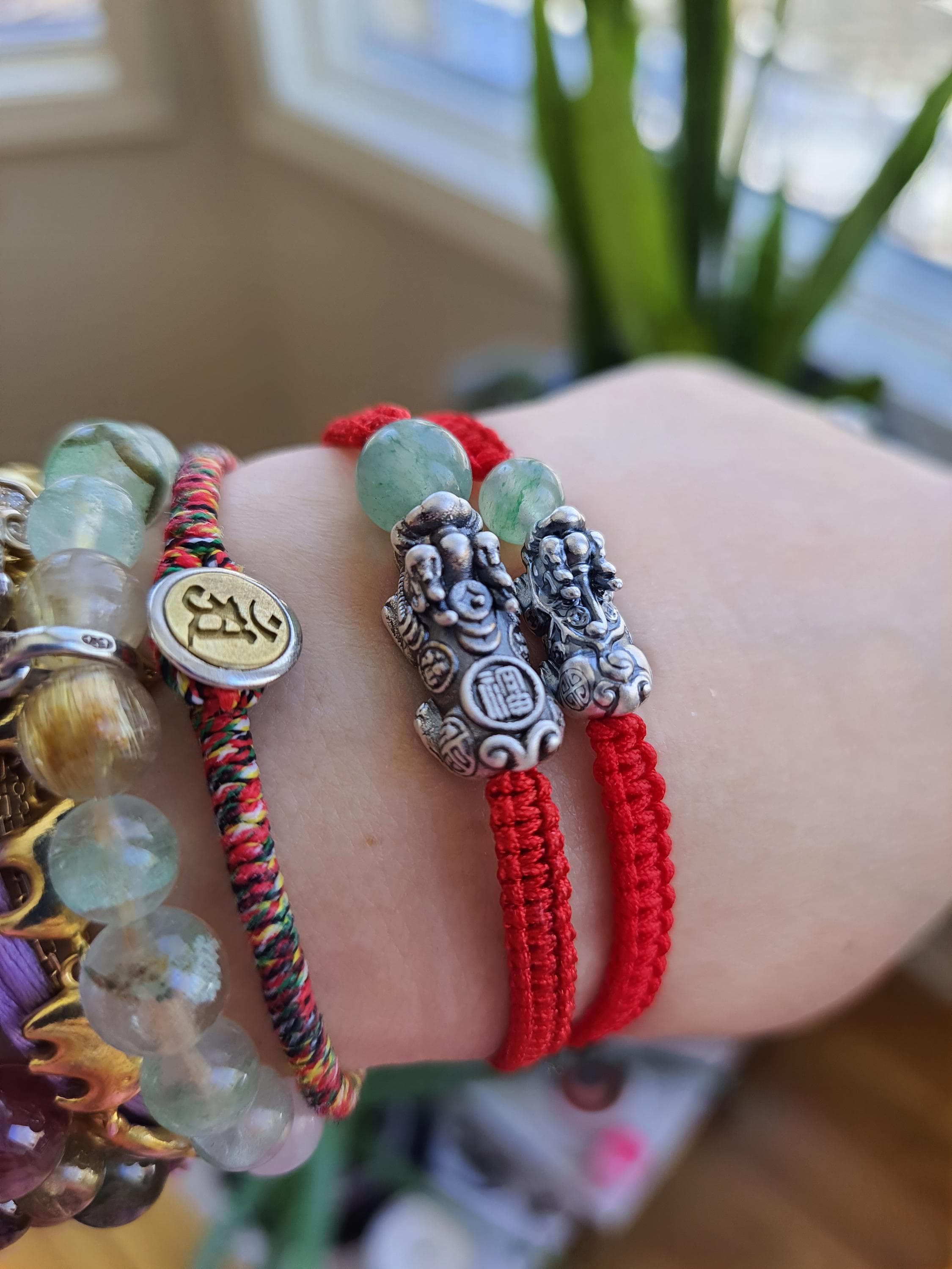 Sterling Silver Pixiu Chinese Red String Shamballa Bracelet紅繩手鍊