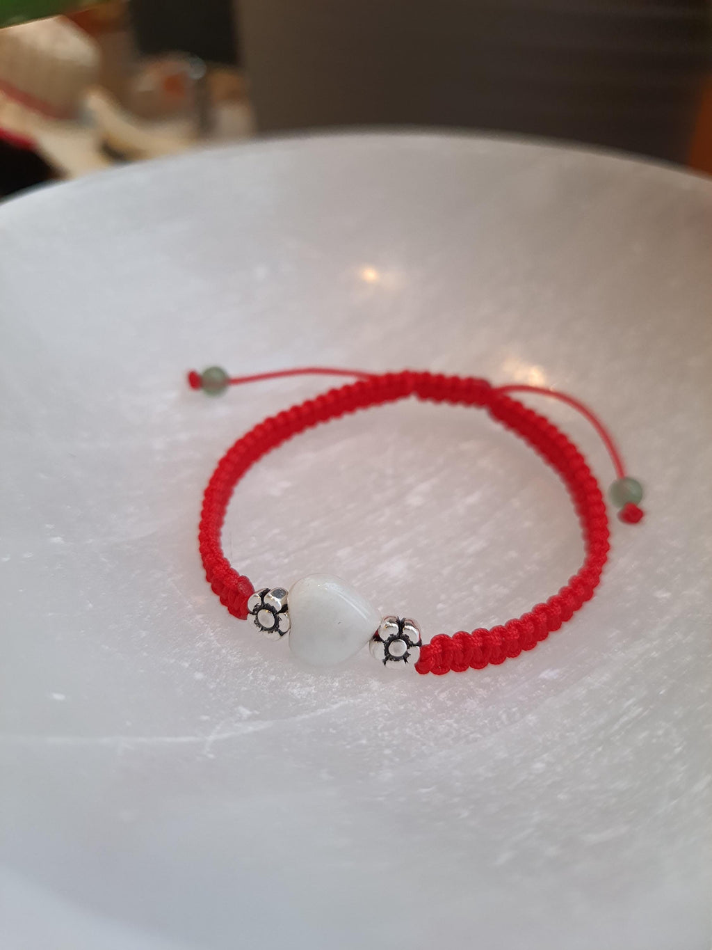 925S Sterling Silver Mini Flower beads and Heart Jadeite Jade Lucky Red String Shamballa Bracelet