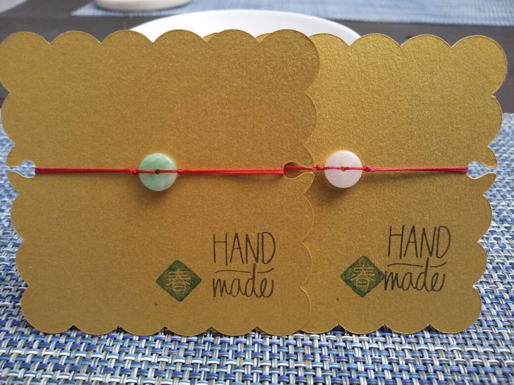 Natural Jadeite Jade Donut Red String Rope Thread Bracelet