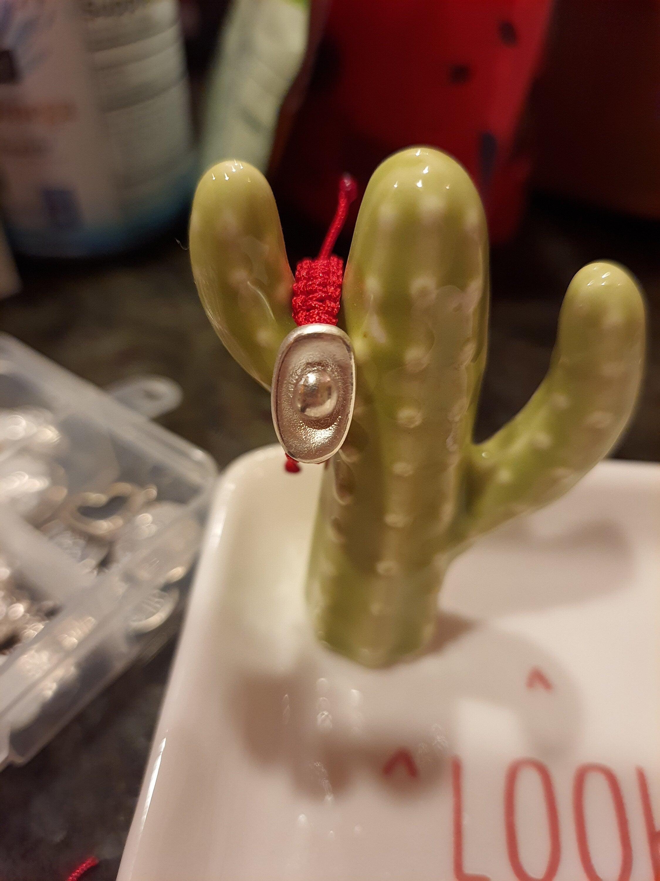 925S Sterling Silver Money/Ingot Lucky Red String Shamballa Ring