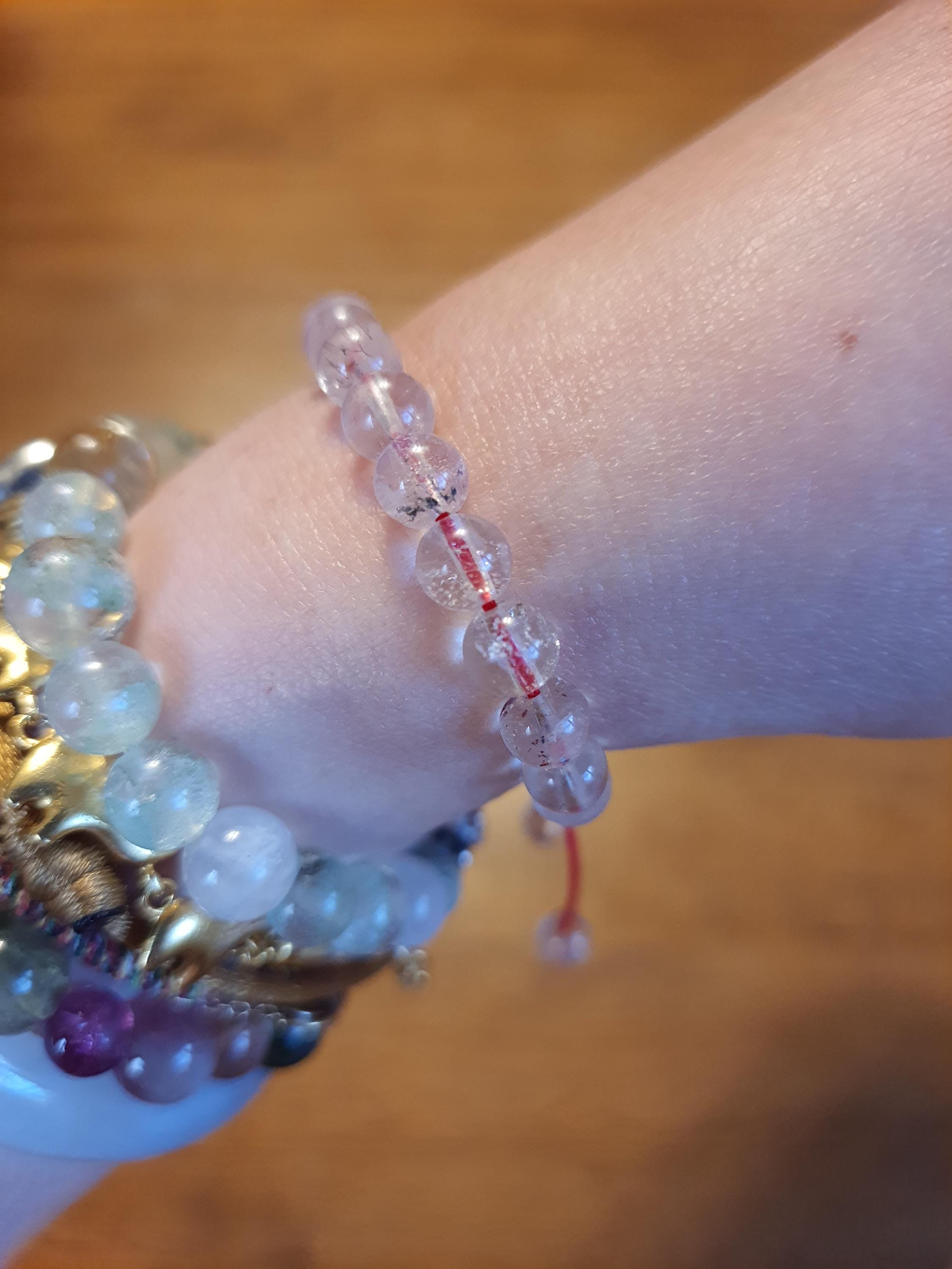 Natural Super Seven Quartz Beads Red String Shamballa Meditation Bracelet