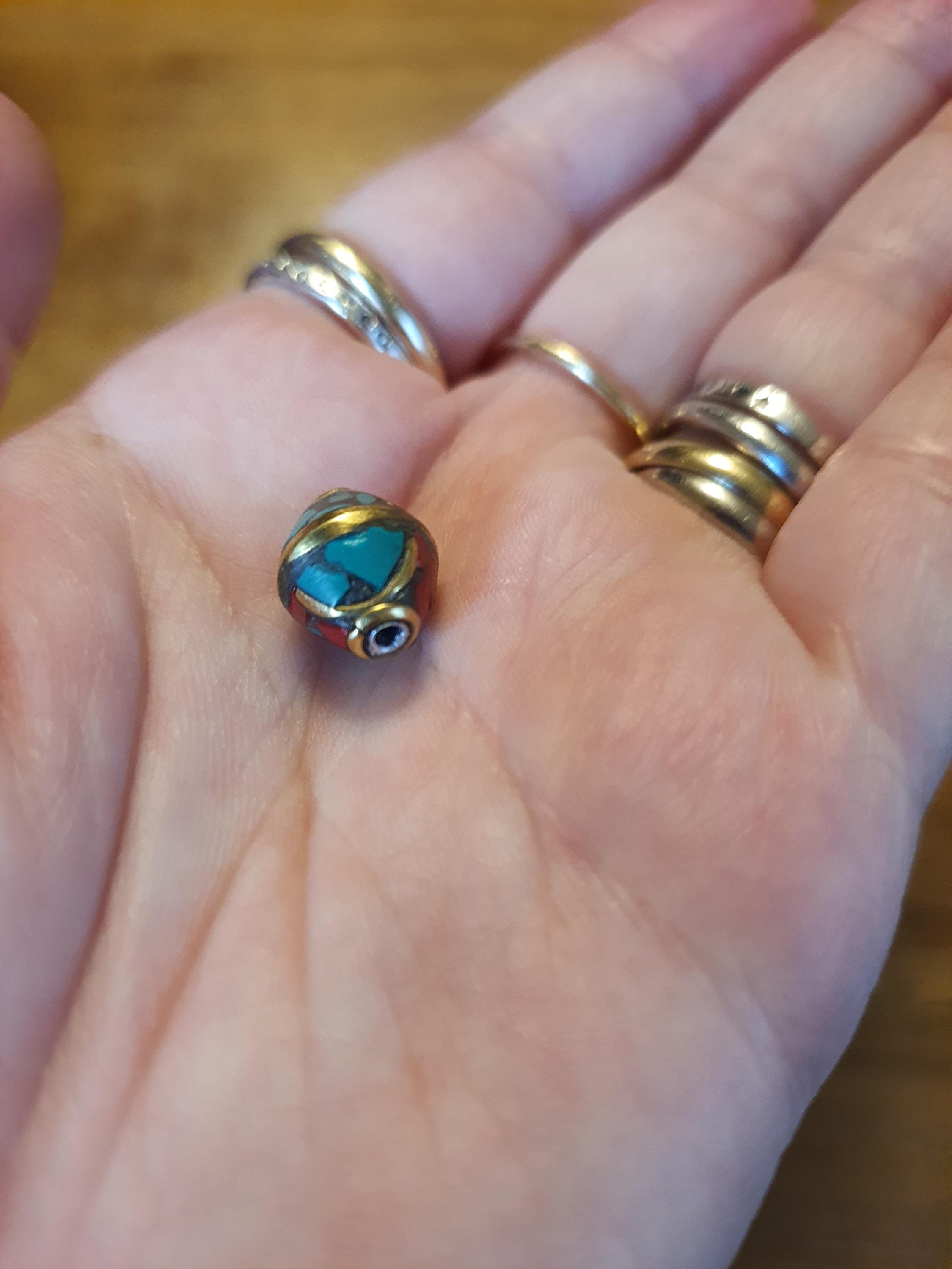 Tibetan Coral and Turquoise Brass Bead Red String Shamballa Meditation Bracelet轉運紅繩手鍊