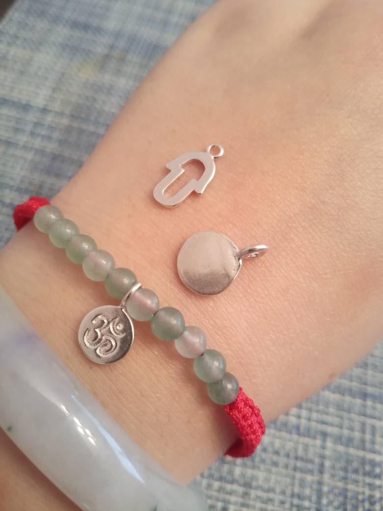 925S Silver Lotus Hamsa or Om Red String Shamballa Bracelet