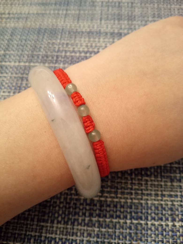 Three Wishes Lucky Chinese Red String Rope Thread Cord Bracelet with Natural Aventurine Beads