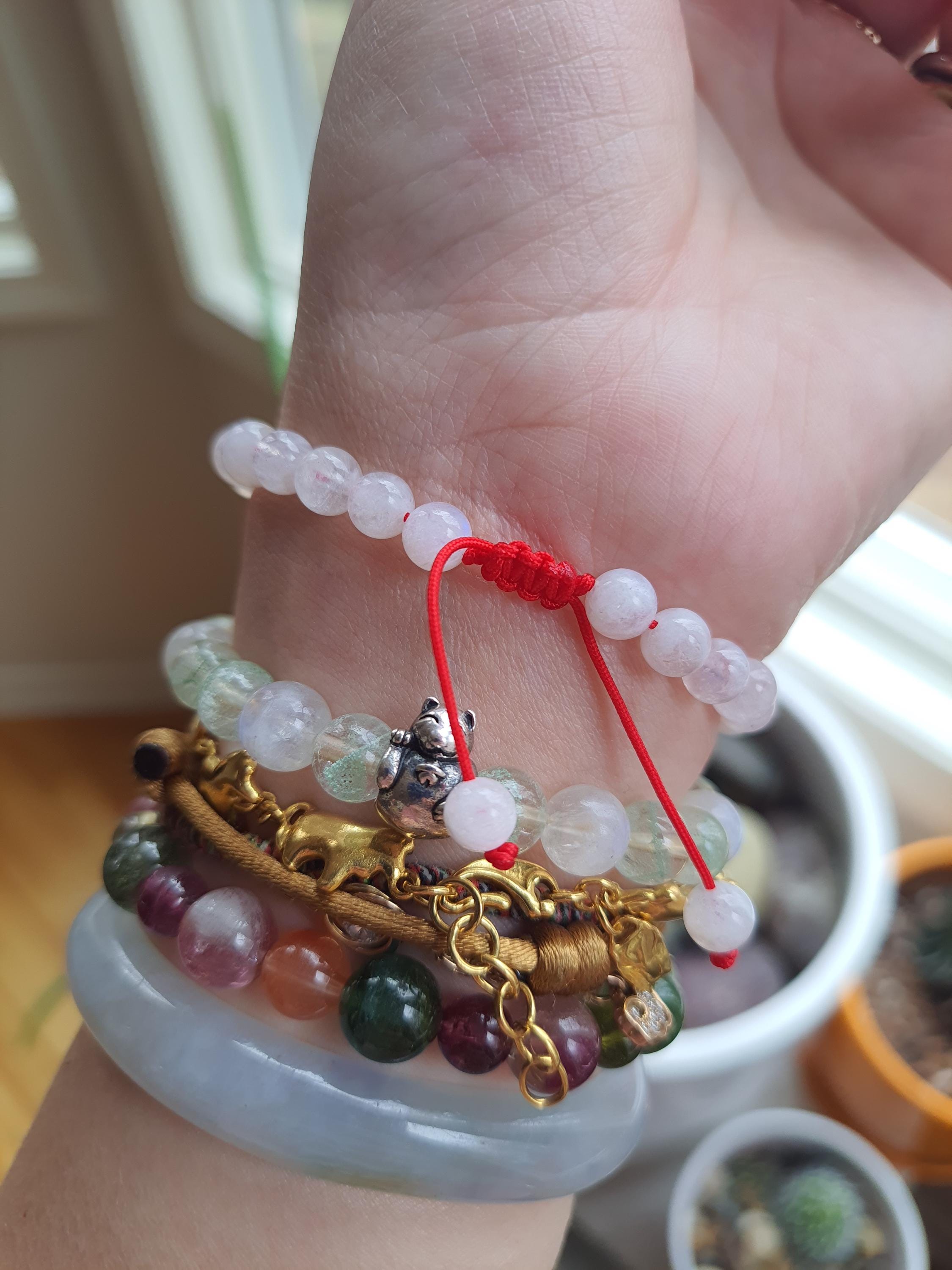 Natural Indian Moonstone Beads Red String Shamballa Meditation Bracelet