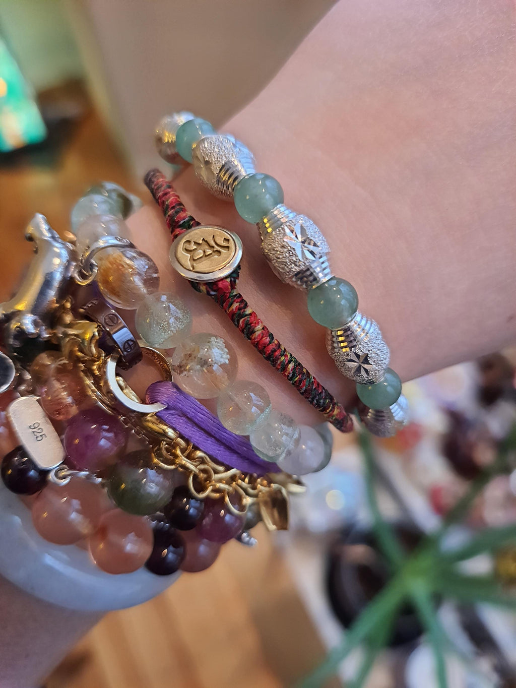 Sterling Silver Frosted Star Bead Lucky Chinese Red String Shamballa Bracelet