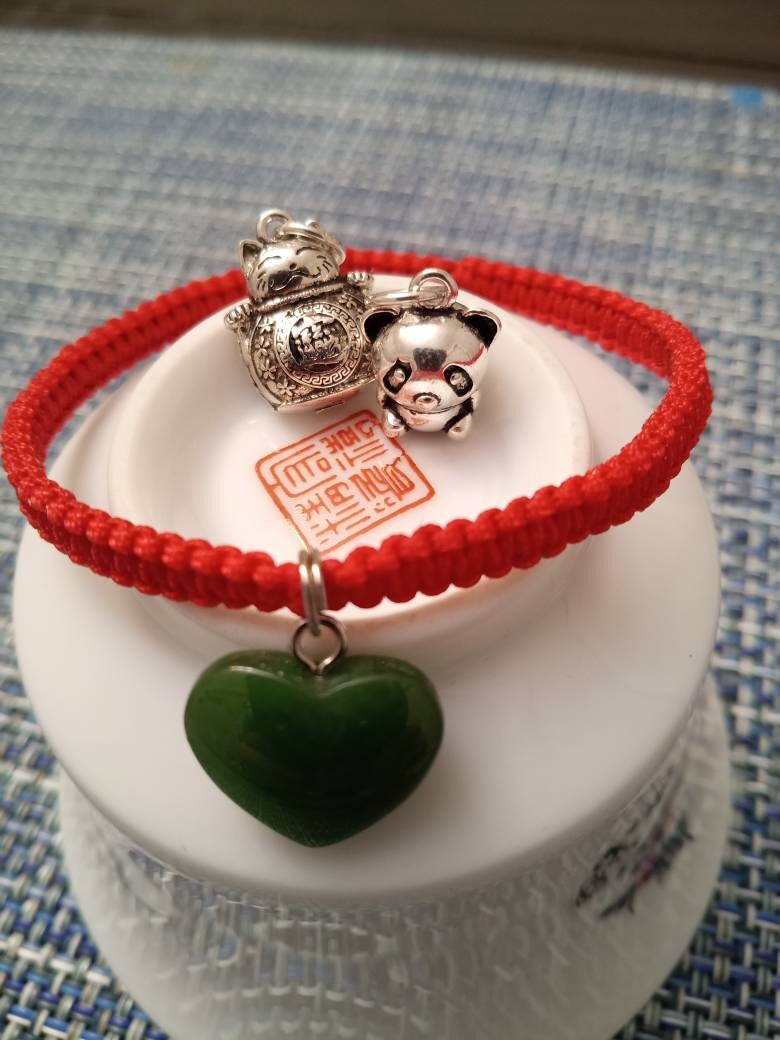 Sterling Silver Panda Lucky Chinese Red String Shamballa Bracelet
