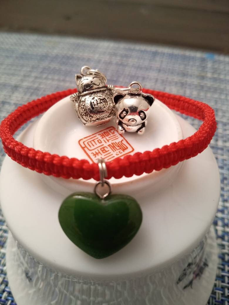 Sterling Silver Panda Lucky Chinese Red String Shamballa Bracelet