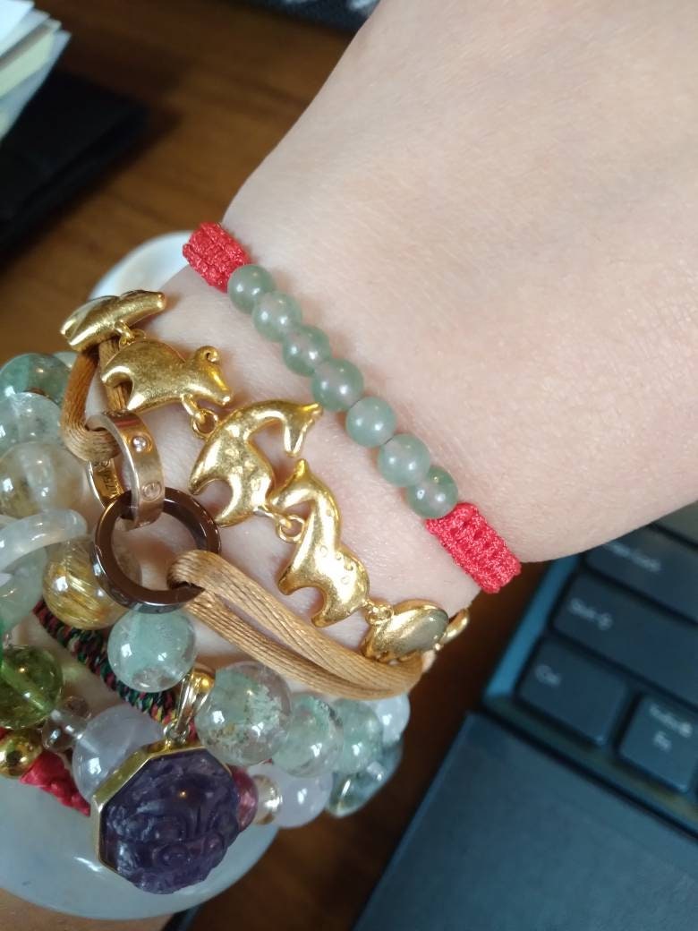 Lucky Red String Shamballa Bracelet With 7 Aventurine Beads (in the middle)