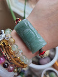 Natural Carved Aventurine Chinese Lucky Charm Red String Shamballa Meditation Bracelet轉運紅繩手鍊