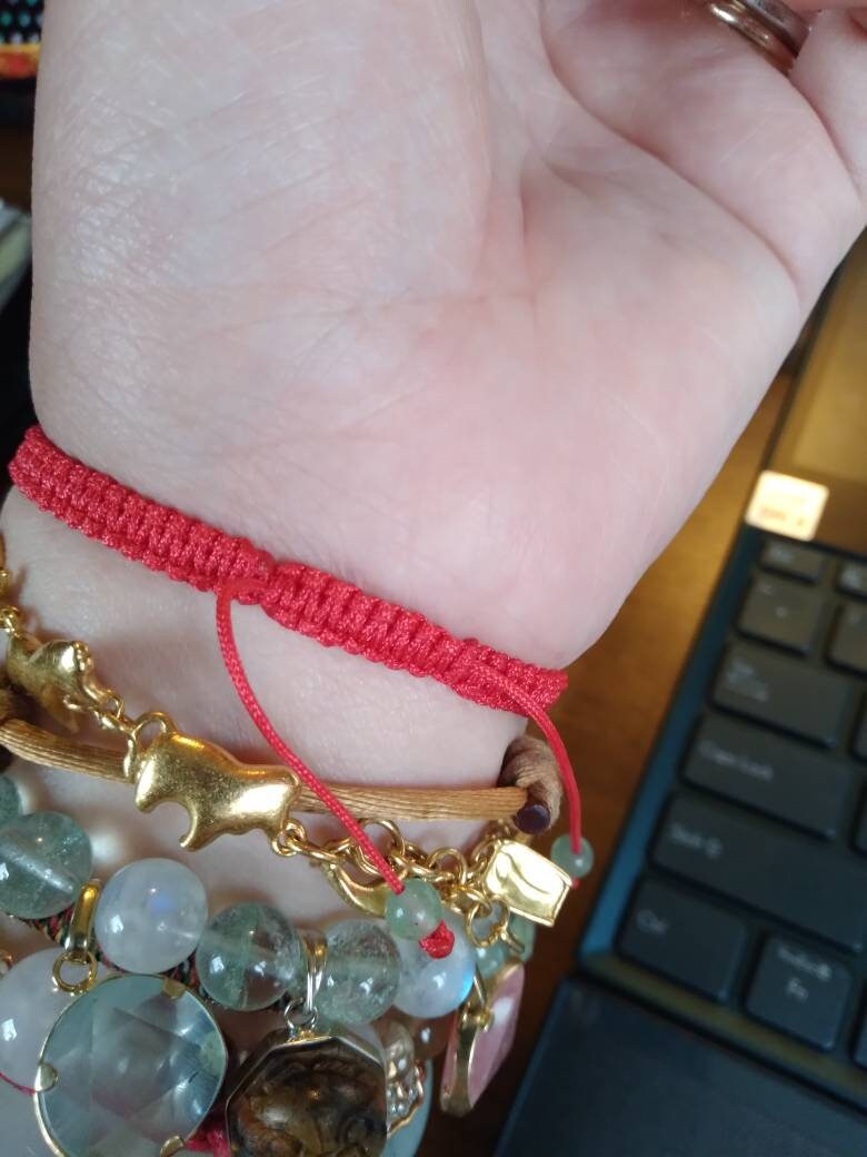Lucky Red String Shamballa Bracelet With 7 Aventurine Beads (in the middle)