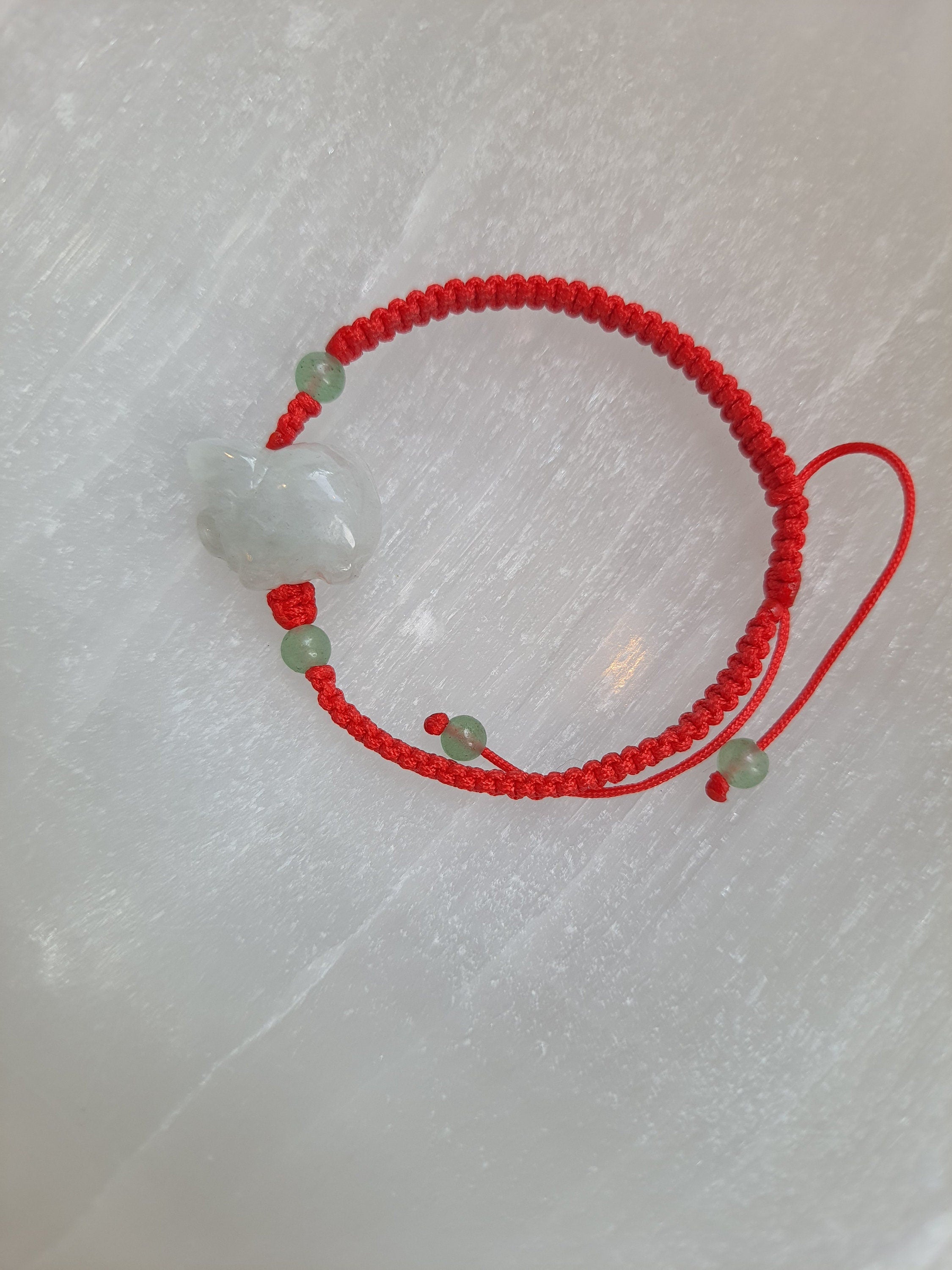 Natural Burmese Jadeite Jade Pig Zodiac Charm Red String Shamballa Bracelet
