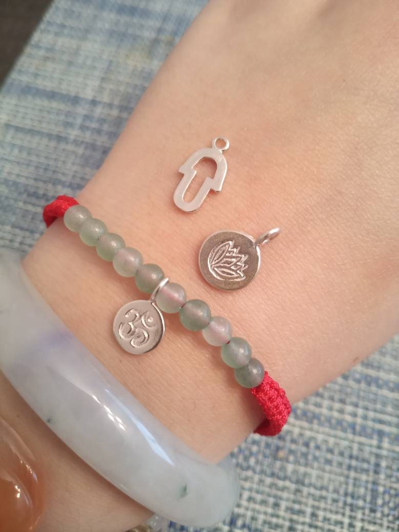 925S Silver Lotus Hamsa or Om Red String Shamballa Bracelet