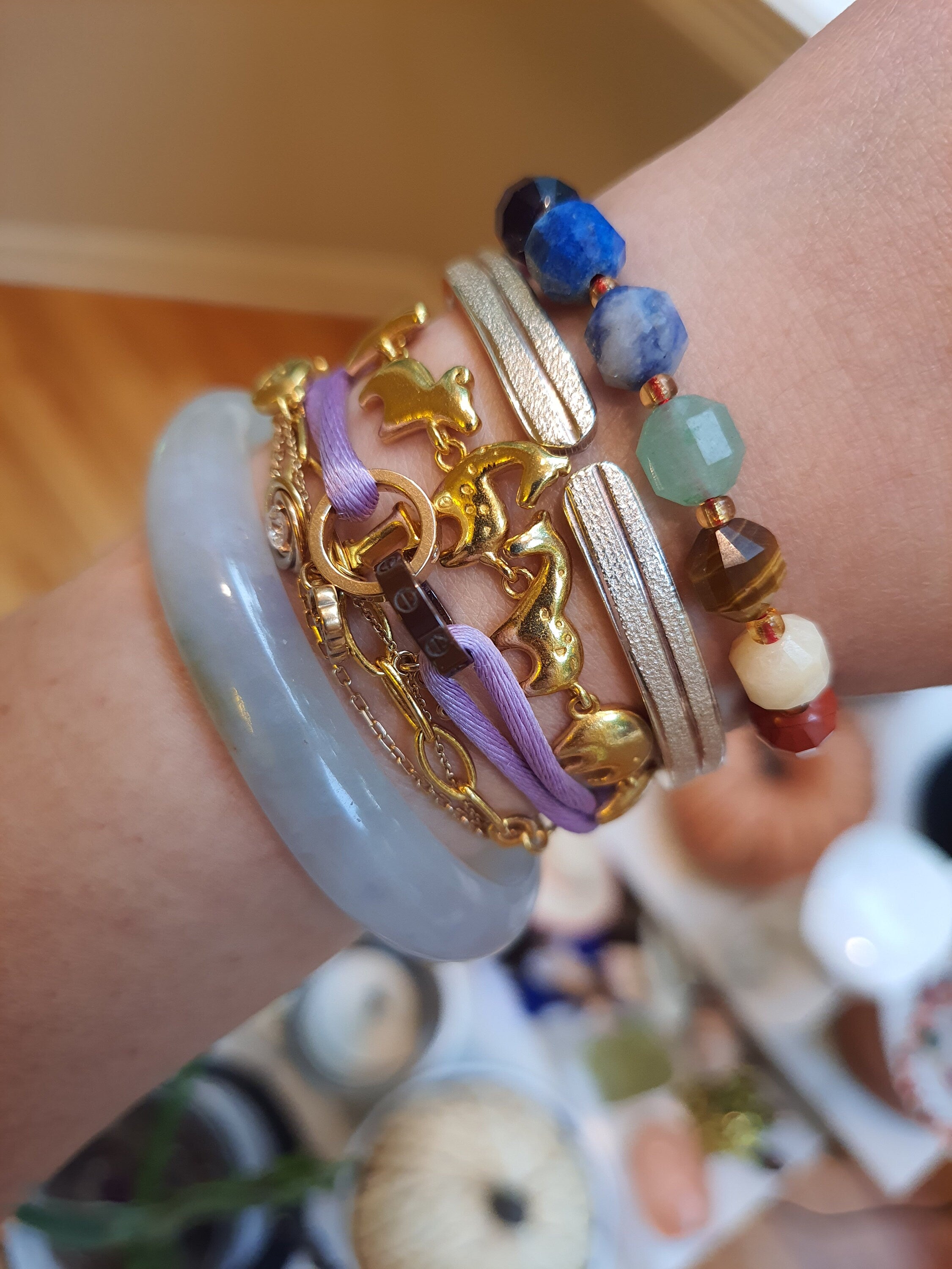 Seven 7 Chakra Natural Gemstone Red String Shamballa Bracelet 轉運紅繩手鍊