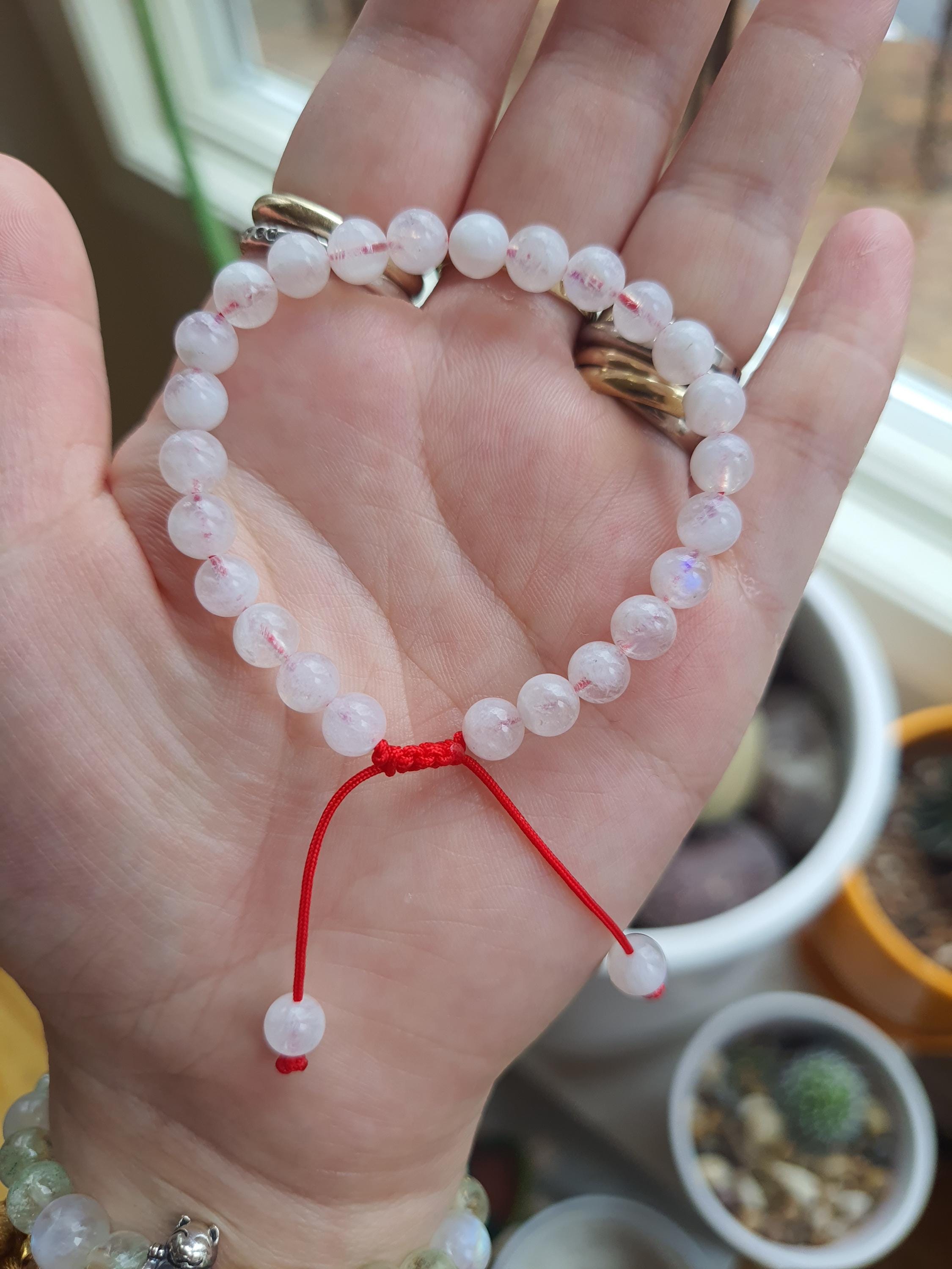 Natural Indian Moonstone Beads Red String Shamballa Meditation Bracelet