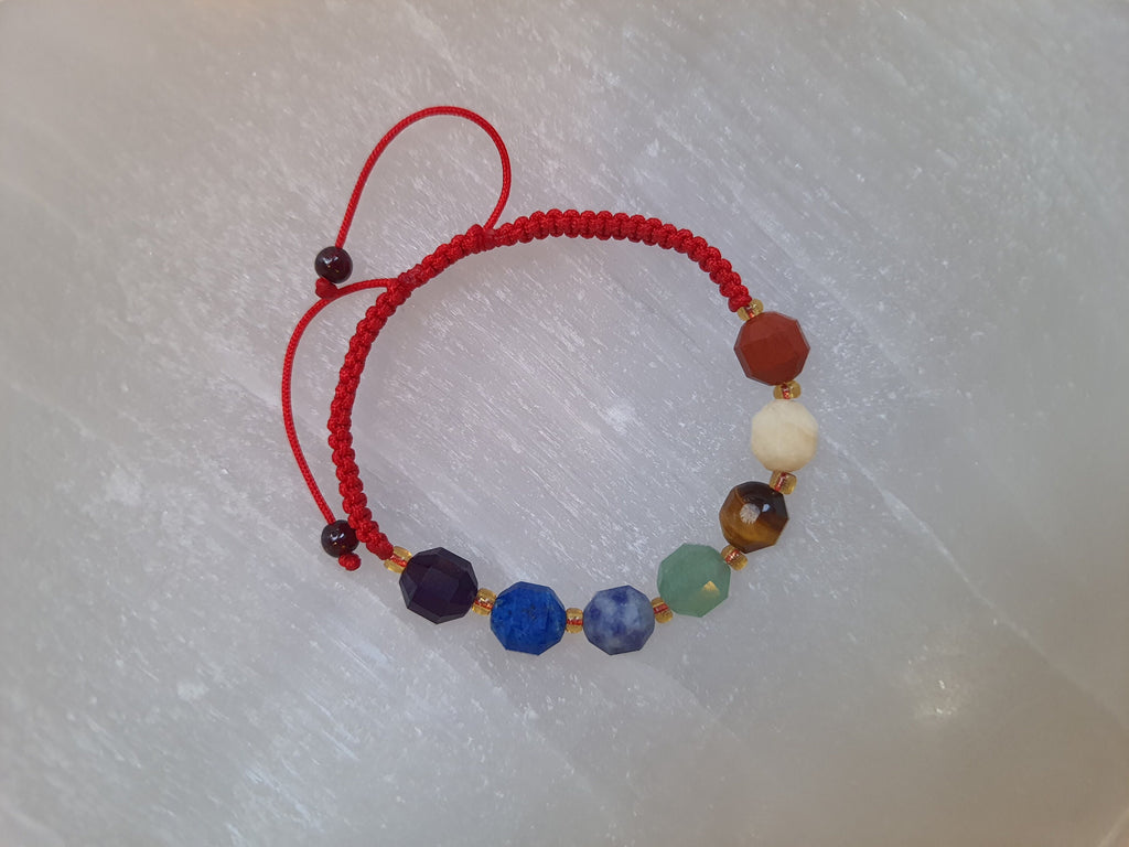 Seven 7 Chakra Natural Gemstone Red String Shamballa Bracelet 轉運紅繩手鍊