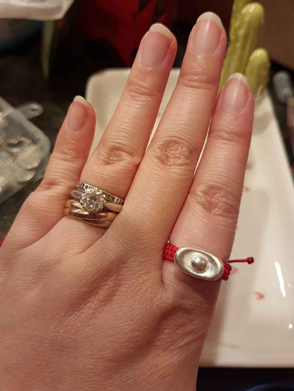 925S Sterling Silver Money/Ingot Lucky Red String Shamballa Ring