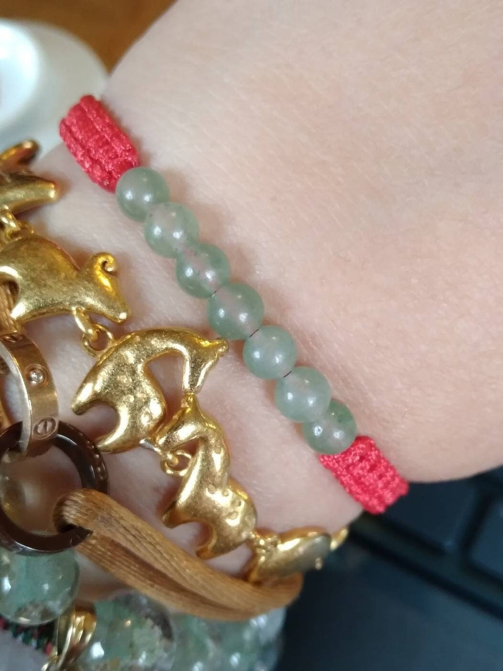 Lucky Red String Shamballa Bracelet With 7 Aventurine Beads (in the middle)