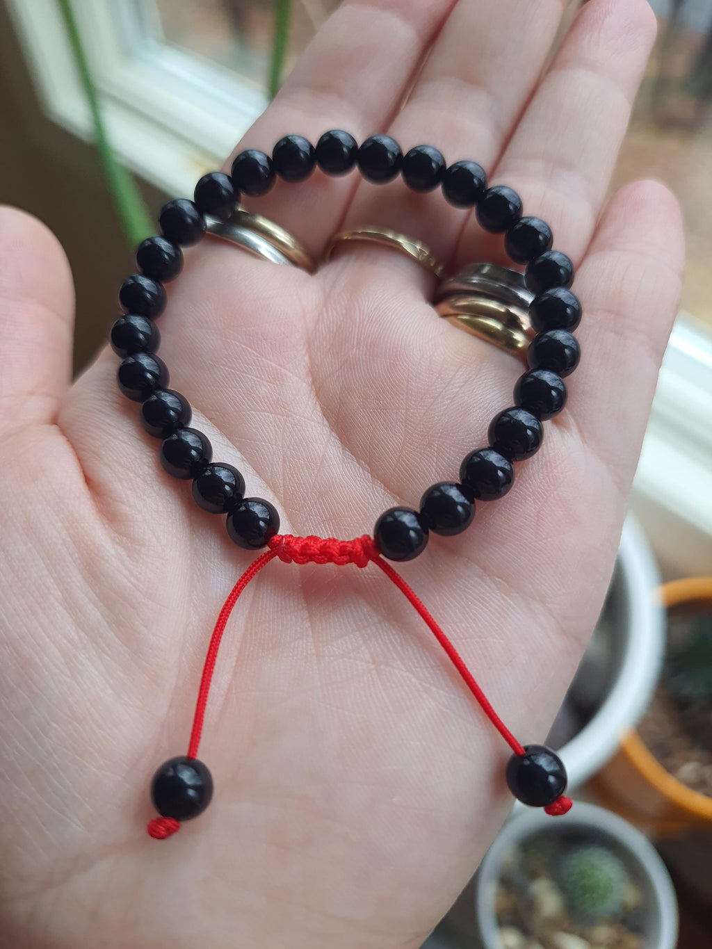 Natural Black Onyx Beads Red String Shamballa Meditation Bracelet