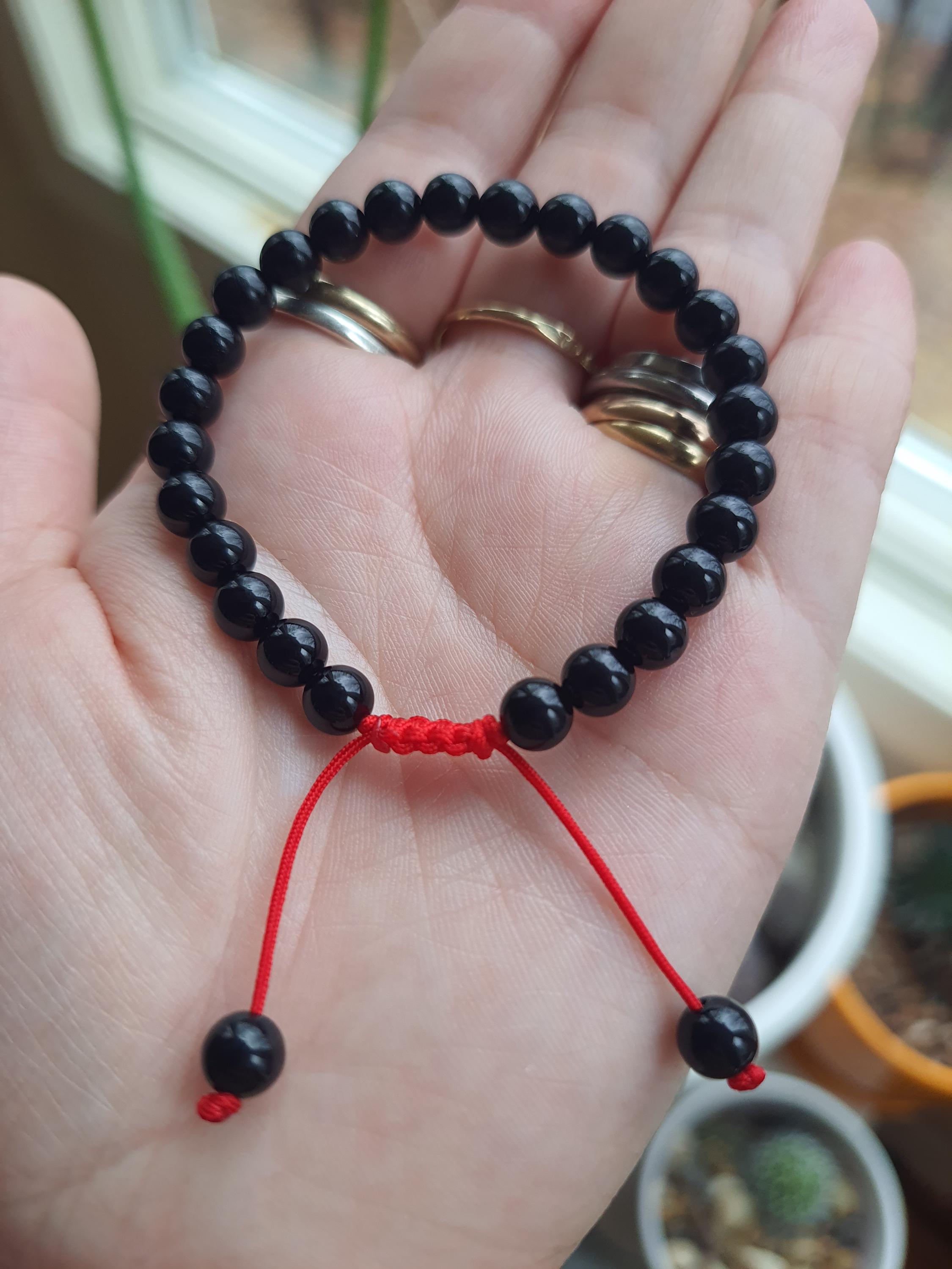 Natural Black Onyx Beads Red String Shamballa Meditation Bracelet
