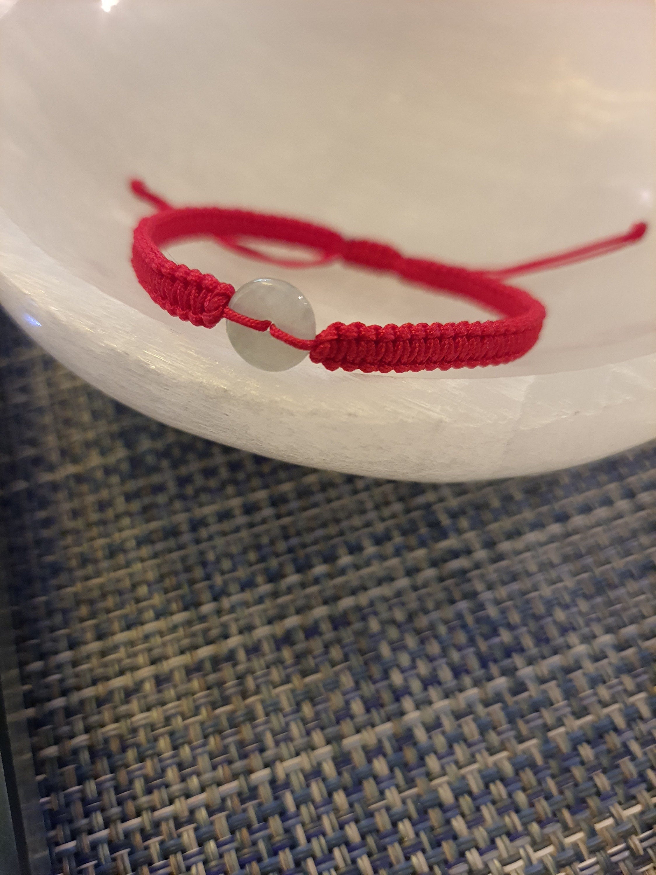 Natural Jadeite Jade Donut Red String Rope Thread Shamballa Bracelet