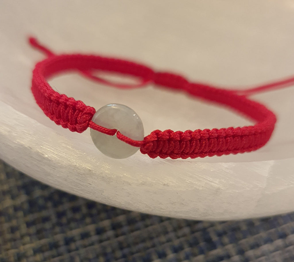 Natural Jadeite Jade Donut Red String Rope Thread Shamballa Bracelet