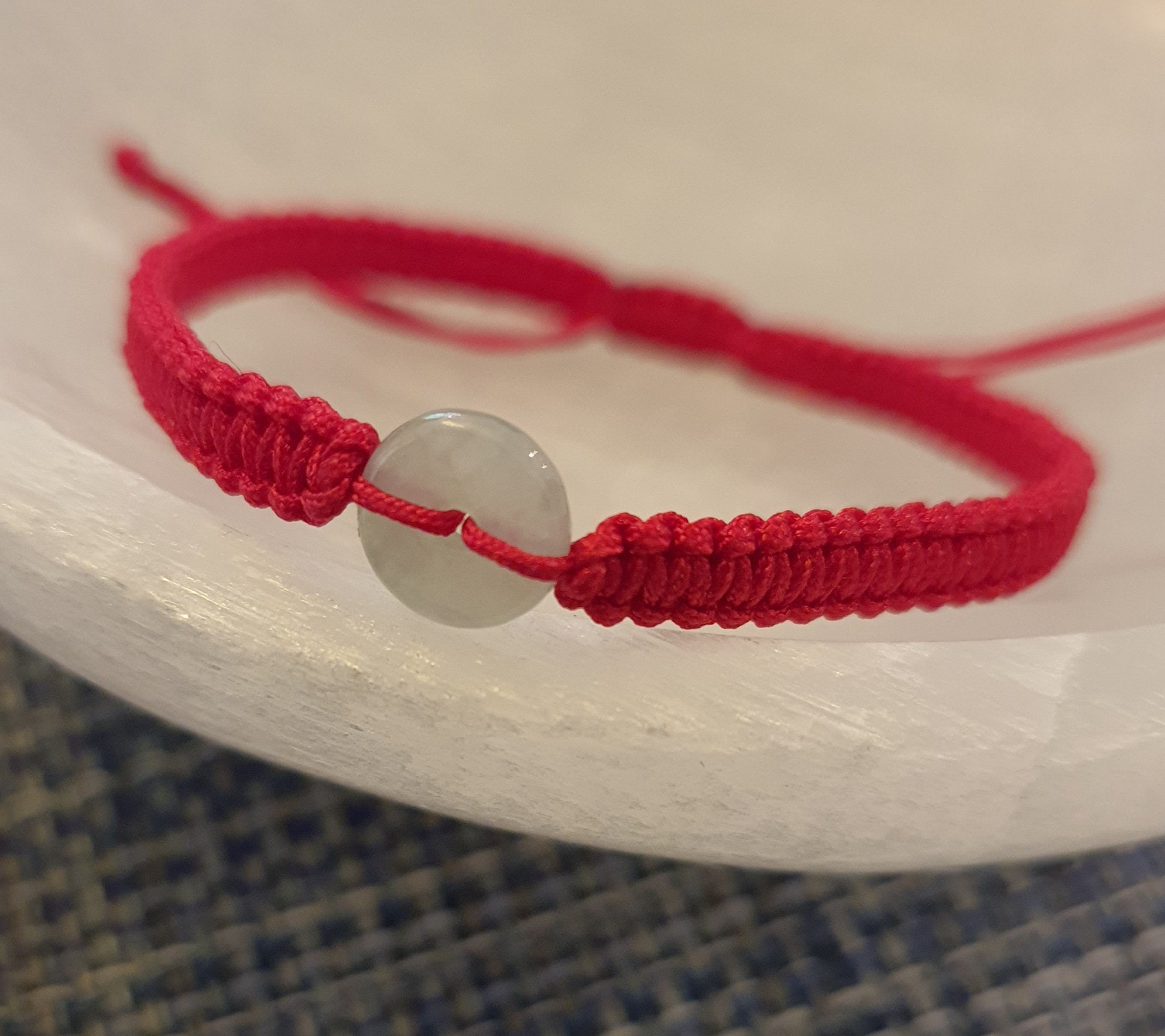 Natural Jadeite Jade Donut Red String Rope Thread Shamballa Bracelet