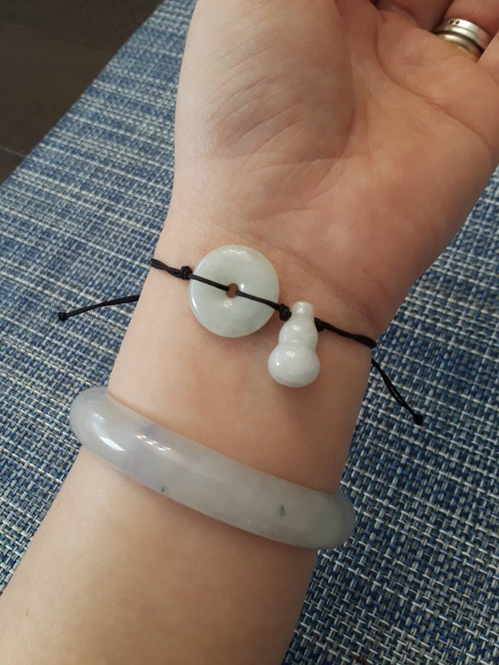 Natural Jadeite Jade Donut and Hulu Red String Rope Thread Bracelet