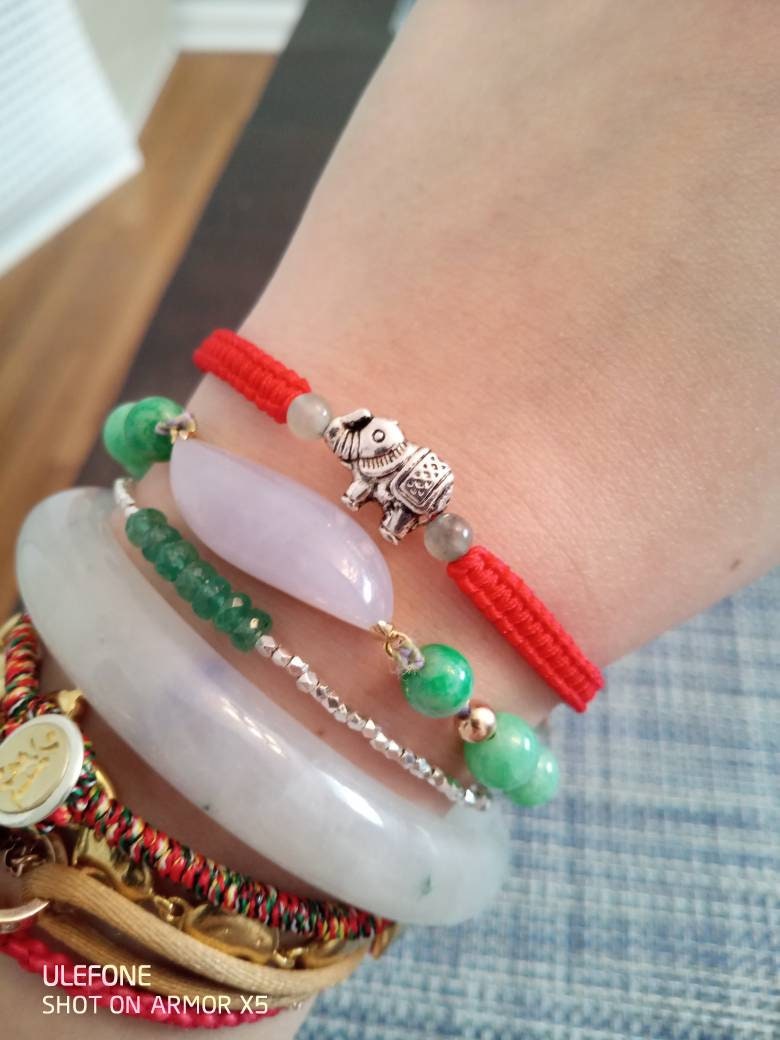 Lucky Chinese Red String Bracelet with one Zinc Elephant Bead