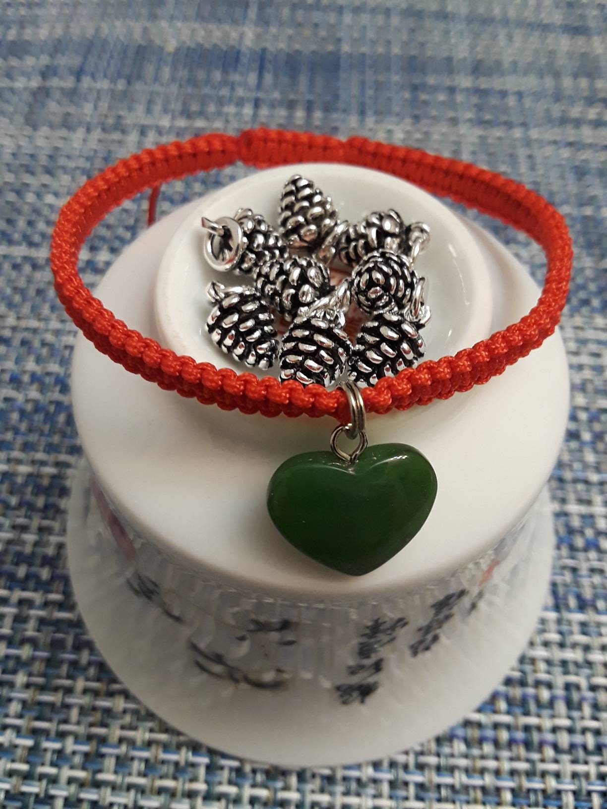 Sterling Silver Pine Cone Lucky Chinese Red String Shamballa Bracelet Christmas Gift