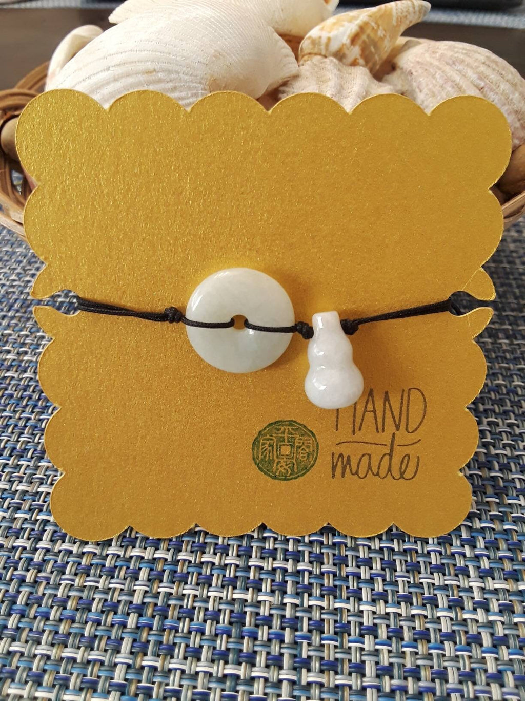 Natural Jadeite Jade Donut and Hulu Red String Rope Thread Bracelet