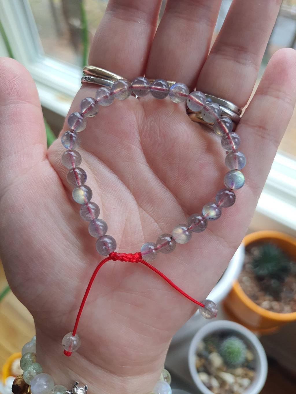 Natural Labradorite Beads Red String Shamballa Meditation Bracelet