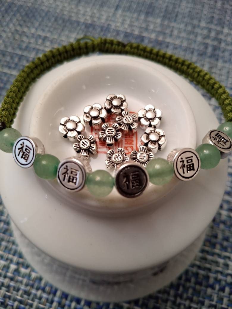 Sterling Silver Good Fortune/Flowers Lucky Chinese Red Shamballa  String Bracelet