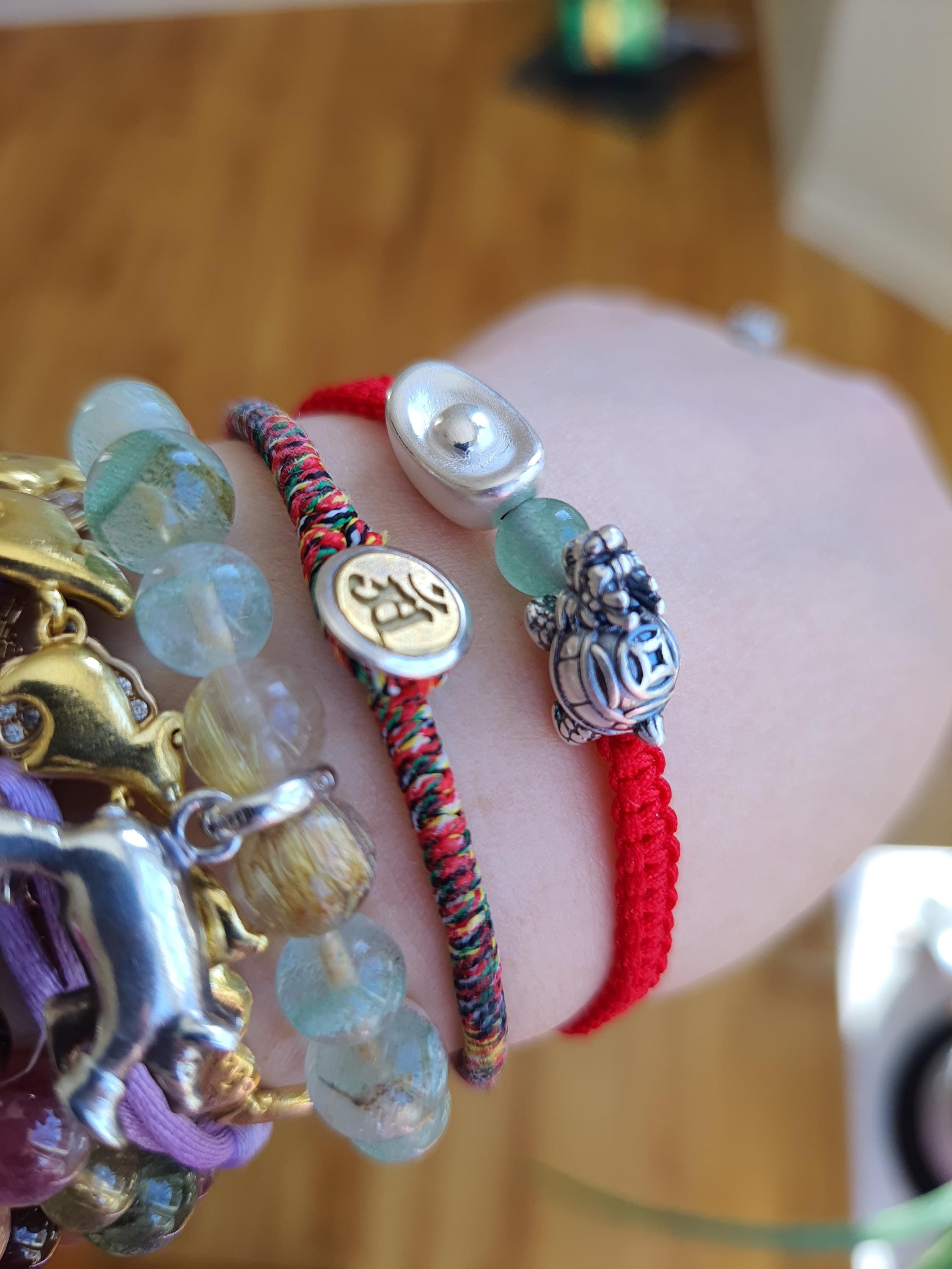 Sterling Silver Dragon Turtle Chinese Red String Shamballa Bracelet紅繩手鍊