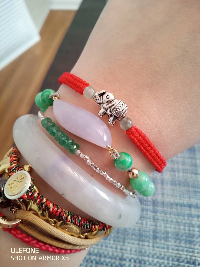 Lucky Chinese Red String Bracelet with one Zinc Elephant Bead