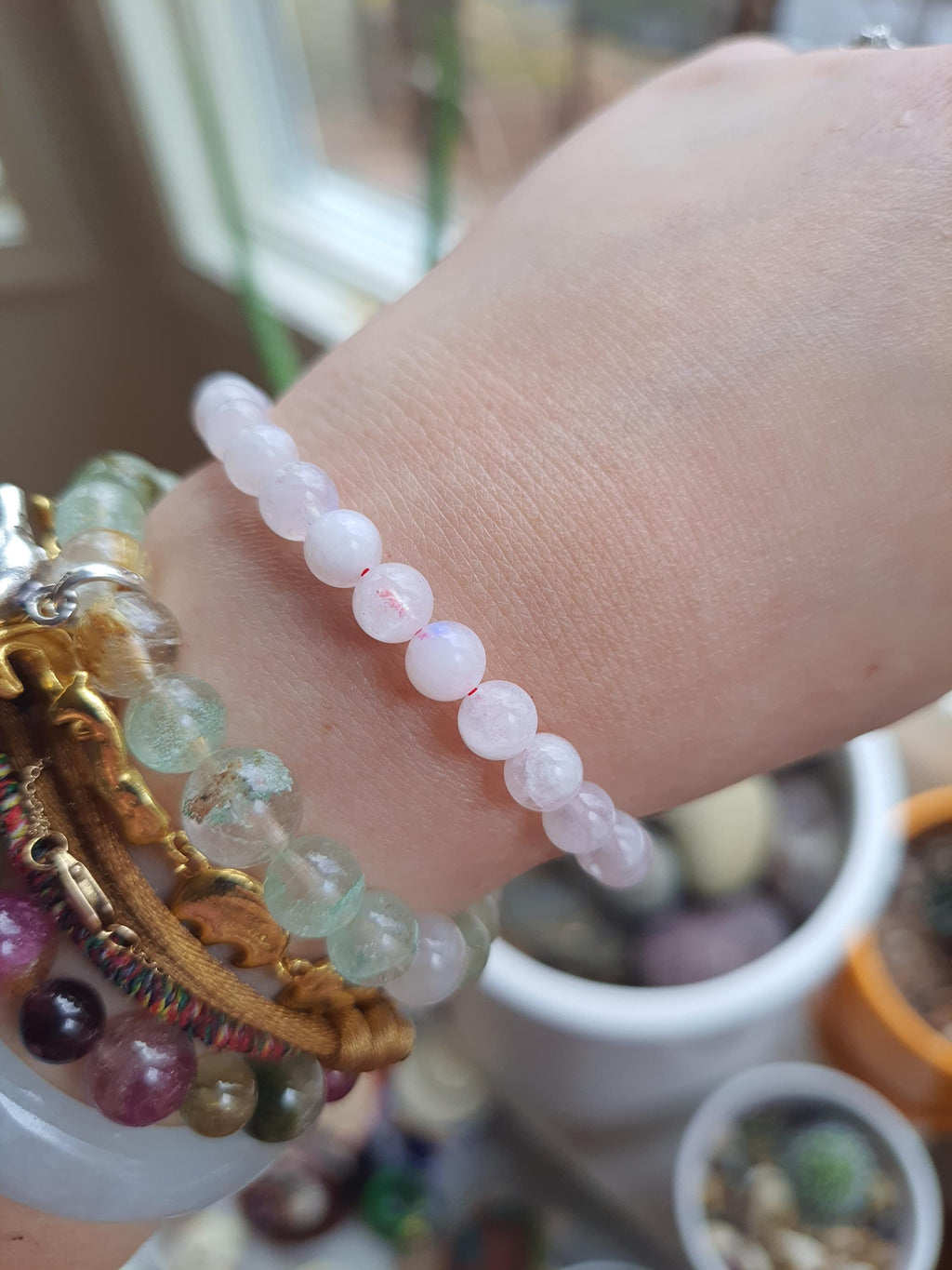 Natural Indian Moonstone Beads Red String Shamballa Meditation Bracelet