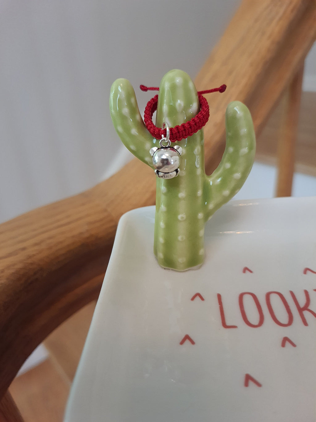 925S Sterling Silver Panda Bear Red String Shamballa Ring