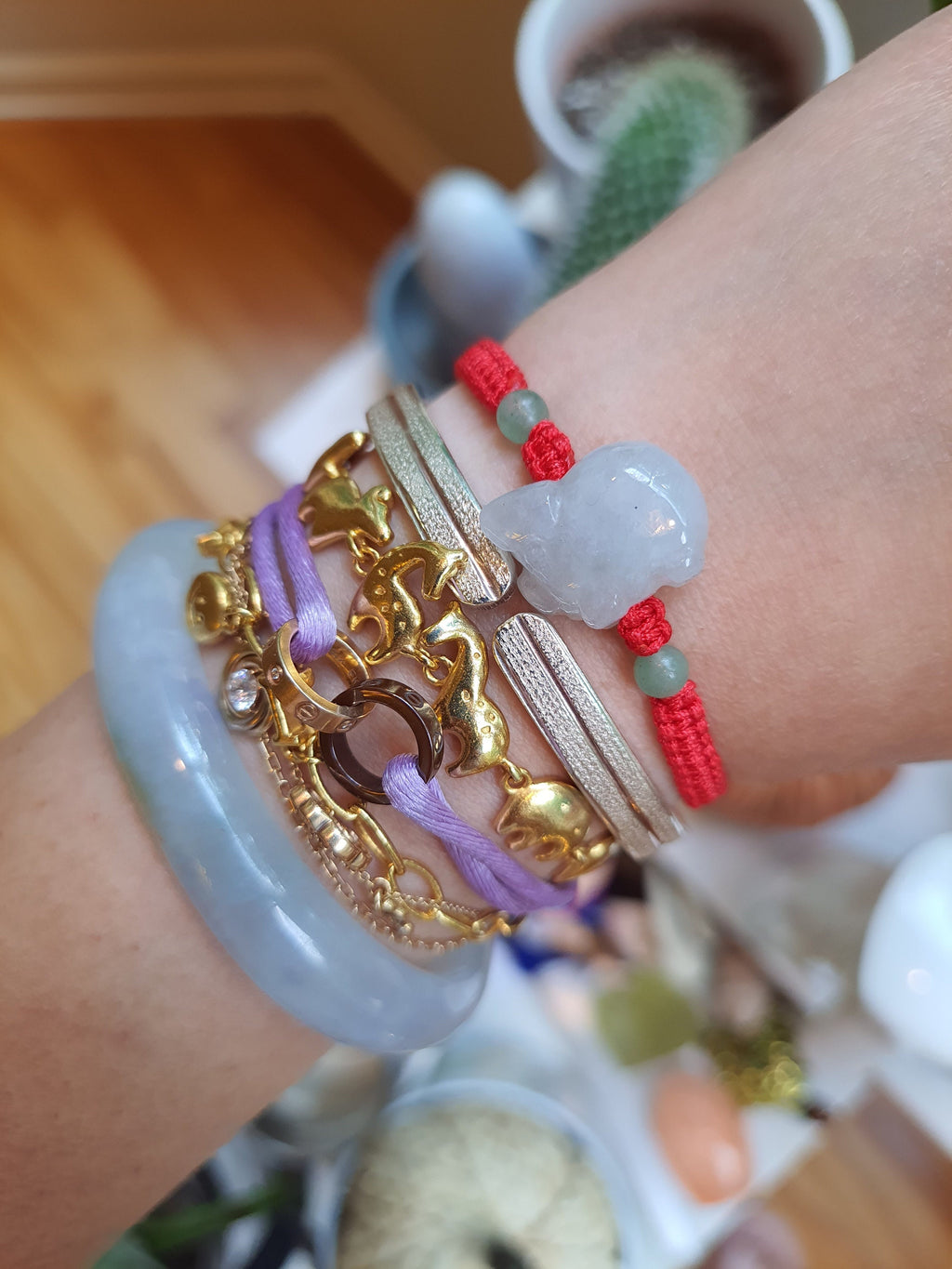 Natural Burmese Jadeite Jade Pig Zodiac Charm Red String Shamballa Bracelet