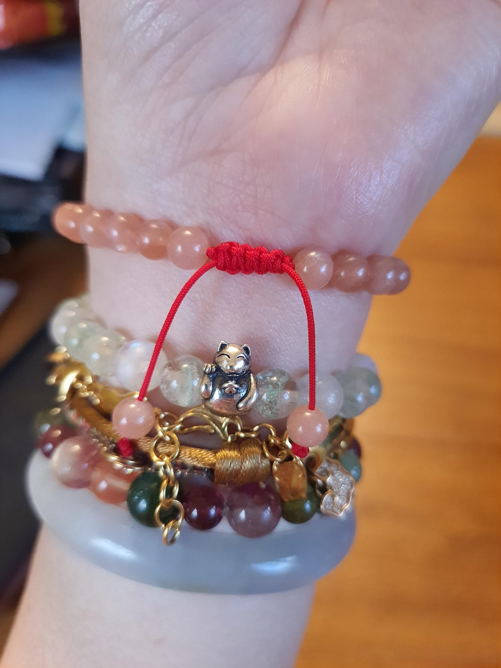 Natural Sunstone Beads Red String Shamballa Meditation Bracelet