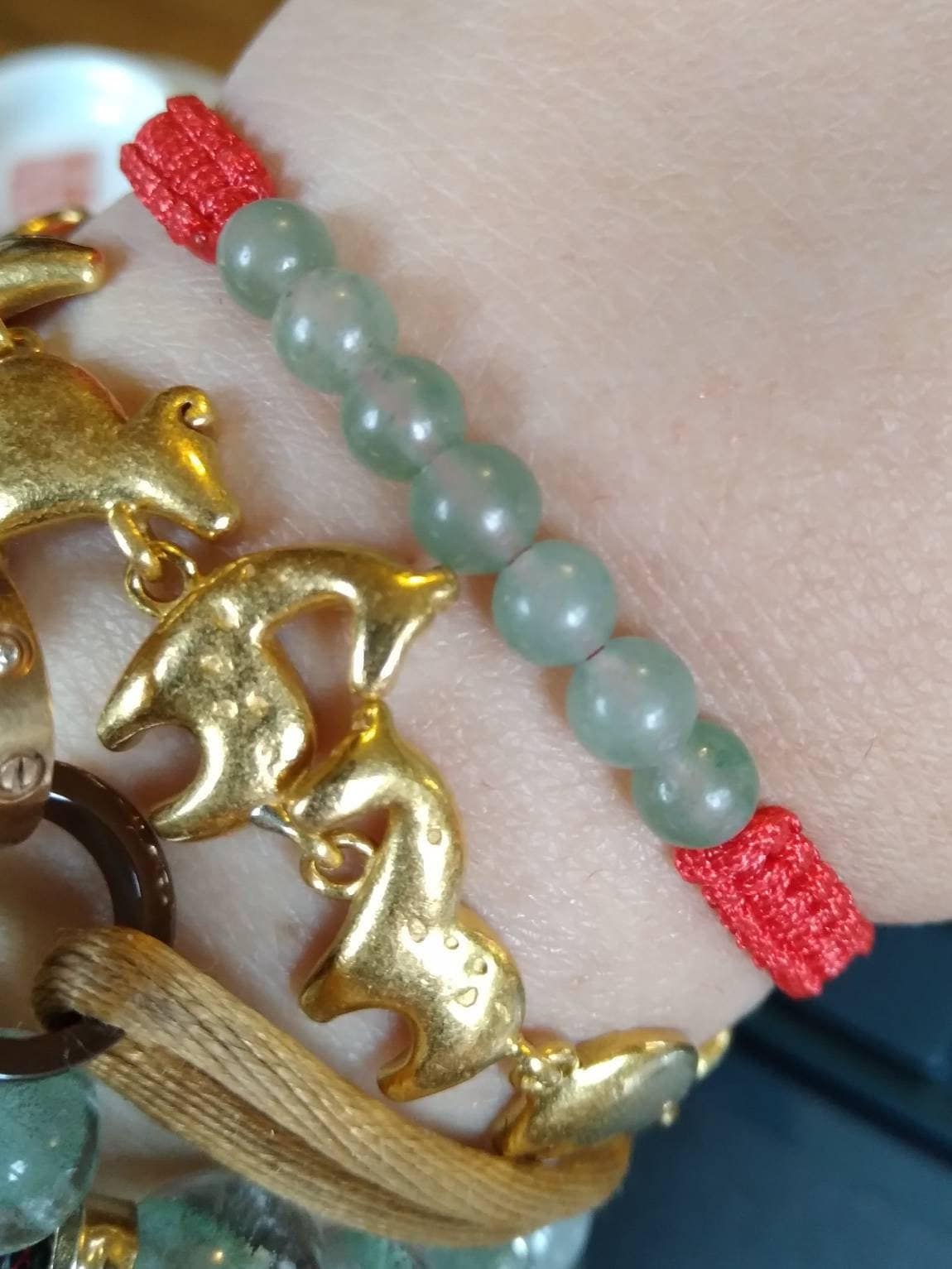 Lucky Red String Shamballa Bracelet With 7 Aventurine Beads (in the middle)