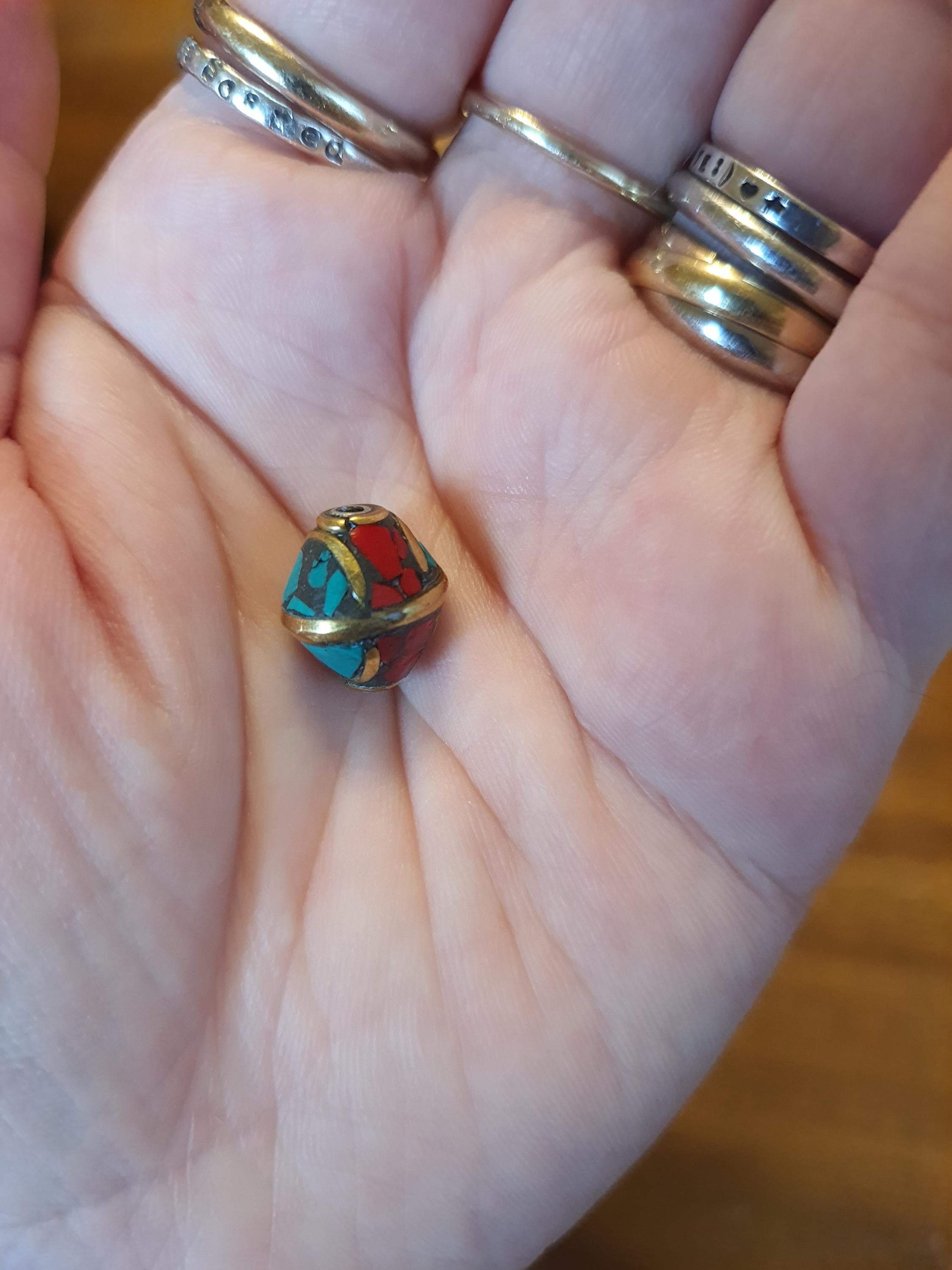 Tibetan Coral and Turquoise Brass Bead Red String Shamballa Meditation Bracelet轉運紅繩手鍊