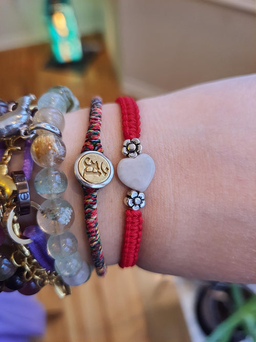 925S Sterling Silver Mini Flower beads and Heart Jadeite Jade Lucky Red String Shamballa Bracelet