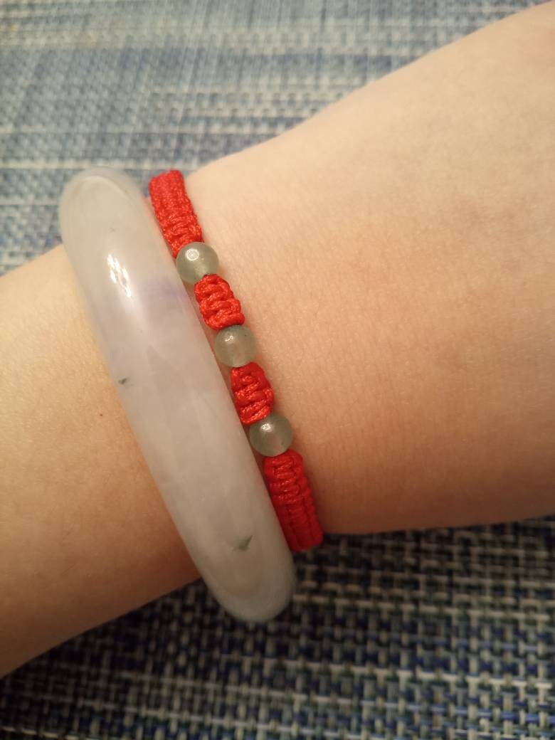 Three Wishes Lucky Chinese Red String Rope Thread Cord Bracelet with Natural Aventurine Beads