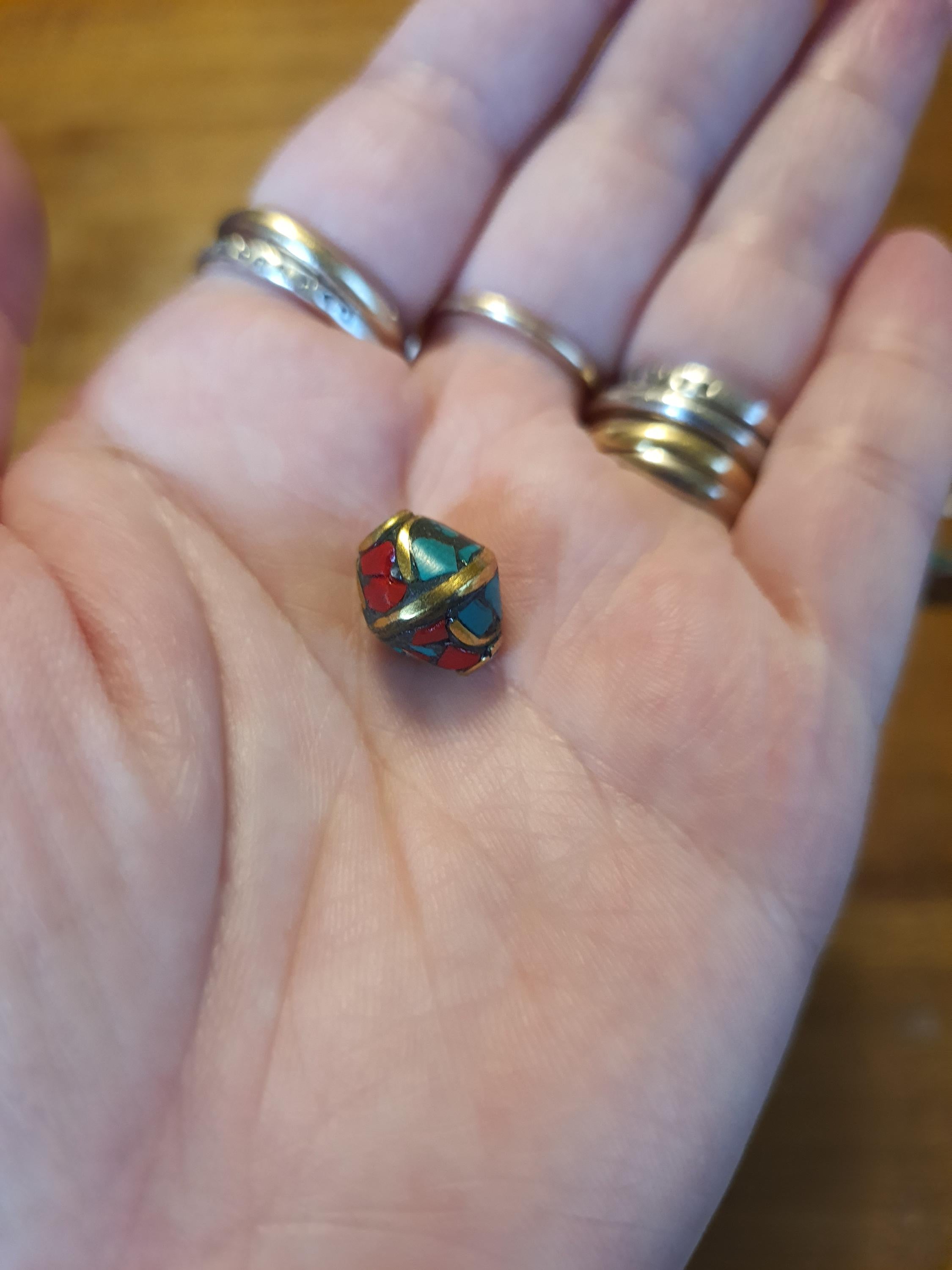 Tibetan Coral and Turquoise Brass Bead Red String Shamballa Meditation Bracelet轉運紅繩手鍊