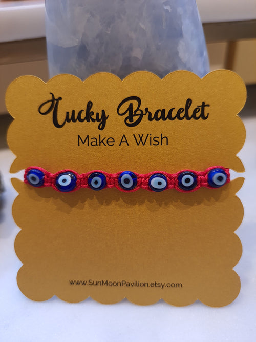 Blue Glass Evil Eye Bead Red String Shamballa Bracelet 轉運紅繩手鍊