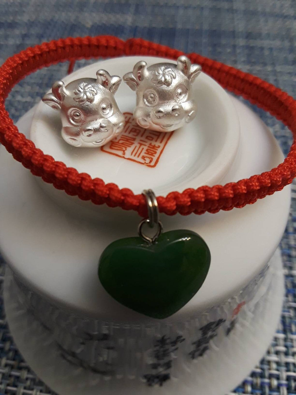 Sterling Silver Chinese Year of Ox (2021) Lucky Chinese Red String Shamballa Bracelet 純銀幸運紅繩手鍊 牛年行大運 牛轉乾坤