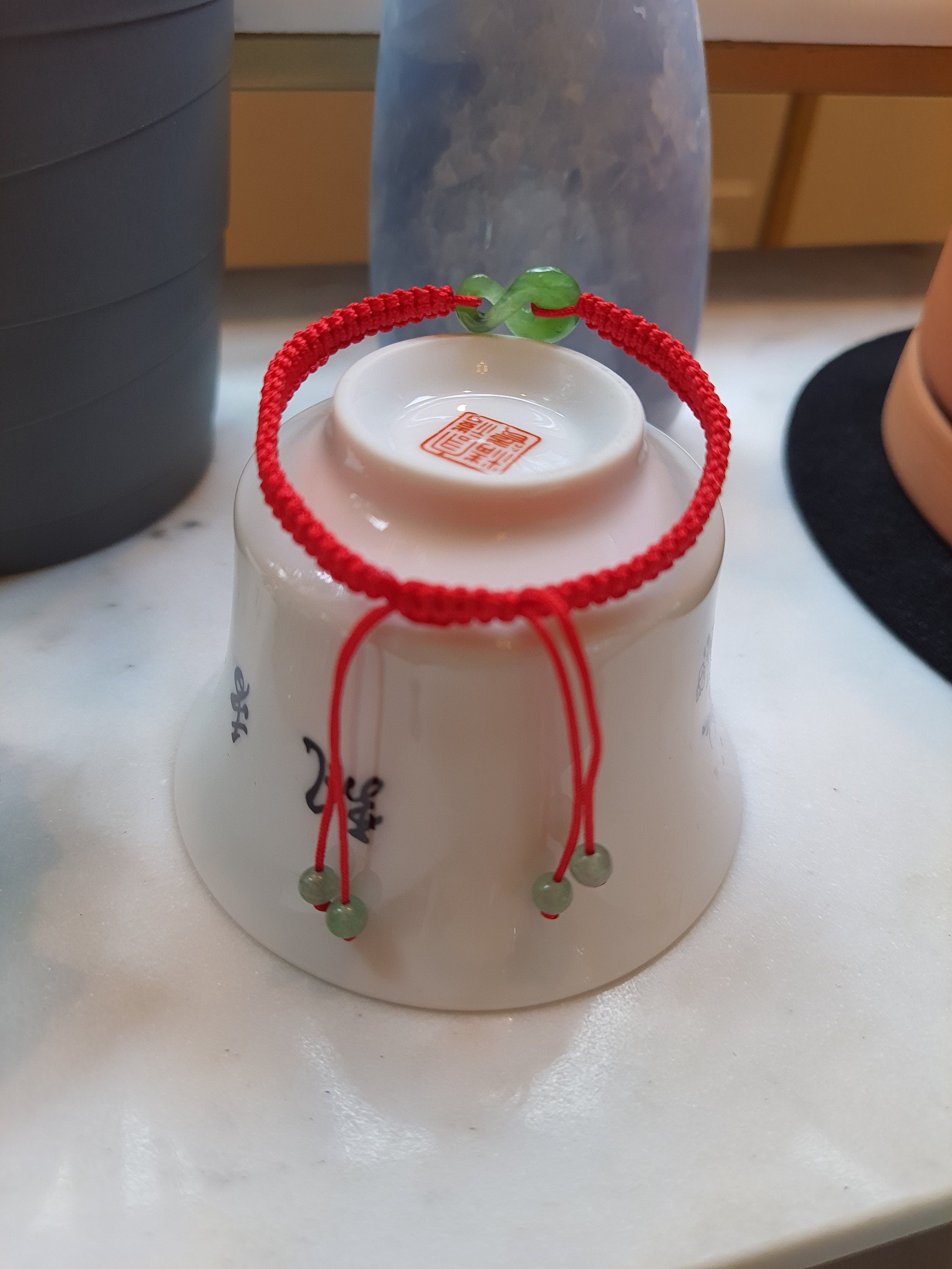 Canadian Nephrite Jade Infinity Twist Charm Chinese Red String Shamballa Bracelet轉運紅繩手鍊