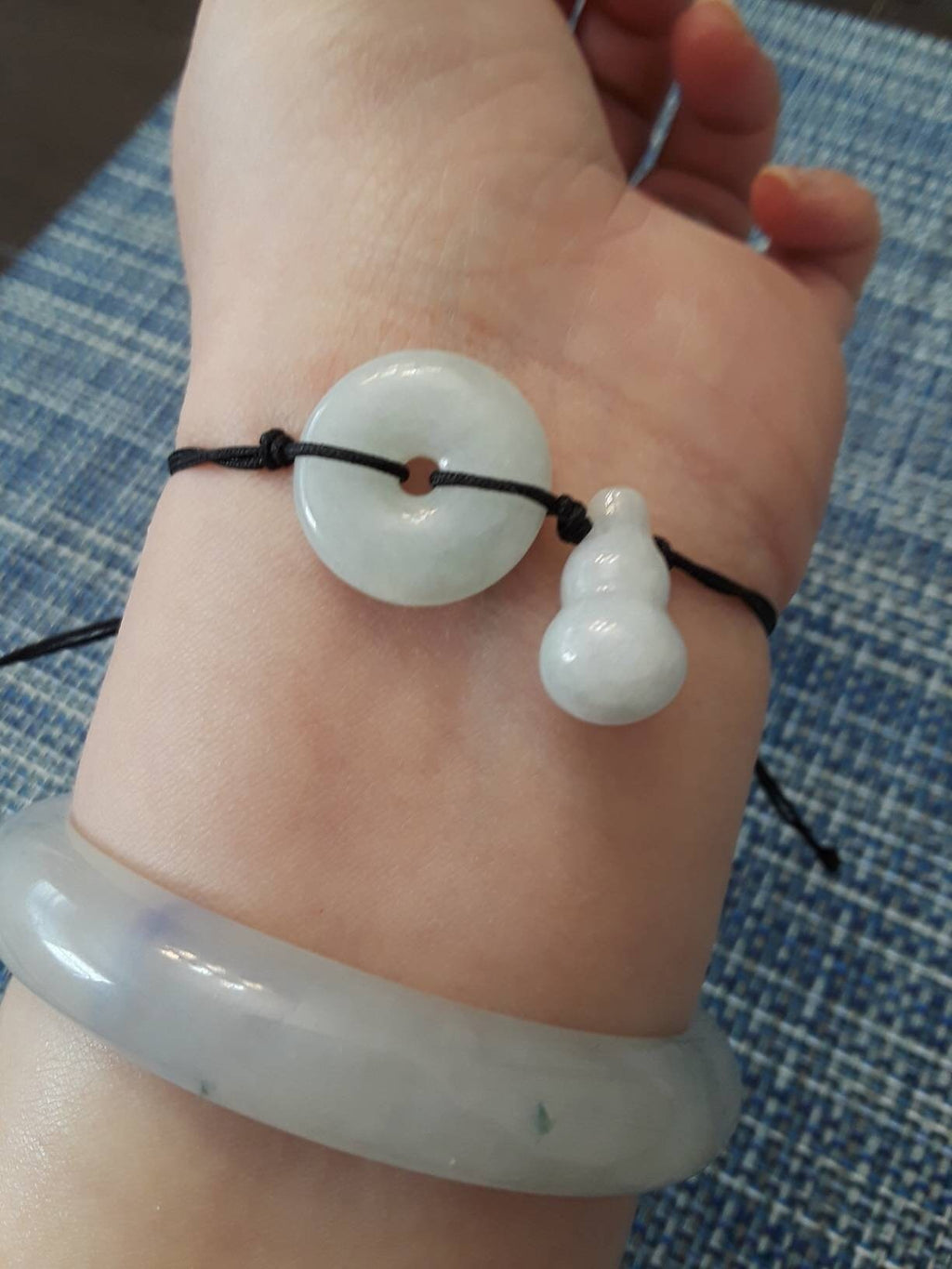 Natural Jadeite Jade Donut and Hulu Red String Rope Thread Bracelet